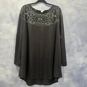 AVA & VIV Black party blouse with silver glitter for women size 4XL